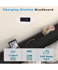 Lucky One Floating Bed Frame Queen with Led Lights and Charging Station