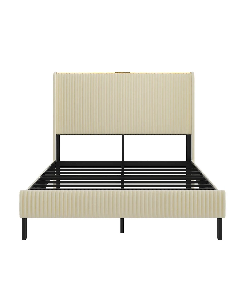 Lucky One King Size Platform Bed, Metal Bed Frame with Charging Station, No Box Spring Needed