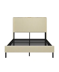 Lucky One King Size Platform Bed, Metal Bed Frame with Charging Station, No Box Spring Needed