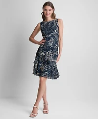 Dkny Petite Printed Boat Neck Shift Dress