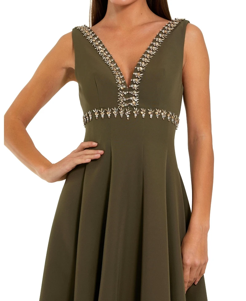 Mac Duggal Women's Rhinestone Embellished Crepe A Line Midi Dress