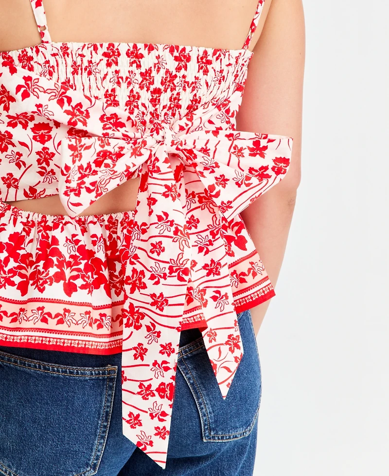 On 34th Women's Printed Cotton Tie-Back Peplum Top, Macy's Exclusive