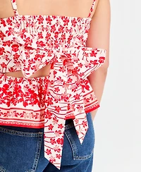 On 34th Women's Printed Cotton Tie-Back Peplum Top, Macy's Exclusive