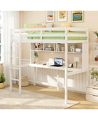 Gouun Loft Bed with Desk and Shelves for Home Dorm Apartment No Box Spring Needed