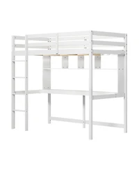 Gouun Loft Bed with Desk and Shelves for Home Dorm Apartment No Box Spring Needed