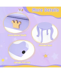 Gouun Kids Vanity Set with Led Tri-Fold Mirror, Detachable Top and Stool