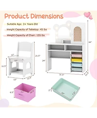 Gouun Kids Vanity Table and Chair Set with Led Lights and 5 Drawers