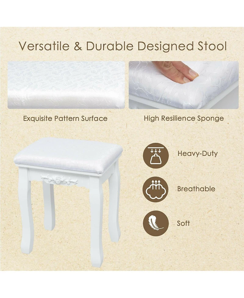 Gouun Oval Mirror Vanity Set with 10 Led Dimmable Bulbs, 3 Drawers and Stool