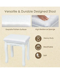 Gouun Oval Mirror Vanity Set with 10 Led Dimmable Bulbs, 3 Drawers and Stool