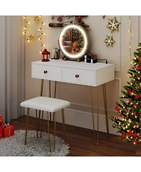 Gouun Vanity Desk with 360-Degree Adjustable Led Mirror, Drawers and Stool