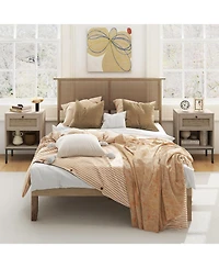 Gouun Rattan Nightstand Set of 2 with Drawer and Open Shelf, Boho End Table