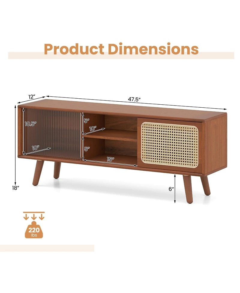 Gouun Bamboo and Rattan 47.5-Inch Sliding Door Tv Stand