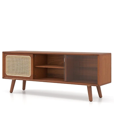 Gouun Bamboo and Rattan 47.5-Inch Sliding Door Tv Stand