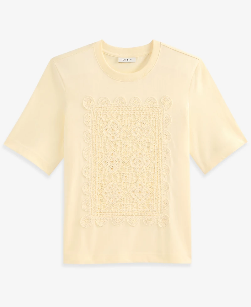 On 34th Women's Oversized Crochet Patch Cotton Jersey T-Shirt, Macy's Exclusive