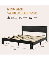 Lucky One Bed Frame King Size, Wood Platform Bed Frame, Noise Free