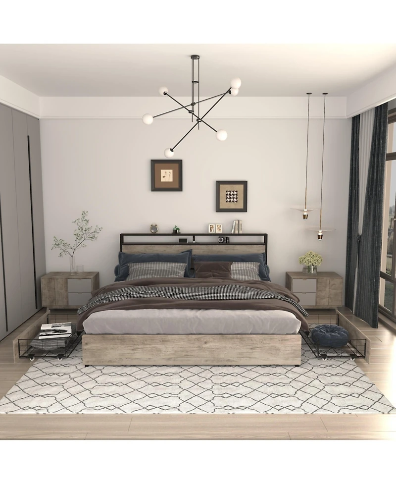 Lucky One Full Storage Headboard Charging Station Noise Free Platform Bed Frame