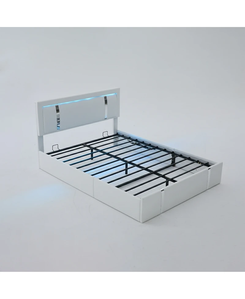 Lucky One Full Size Lift Up Storage Bed Frame with Adjustable Led Lights Headboard