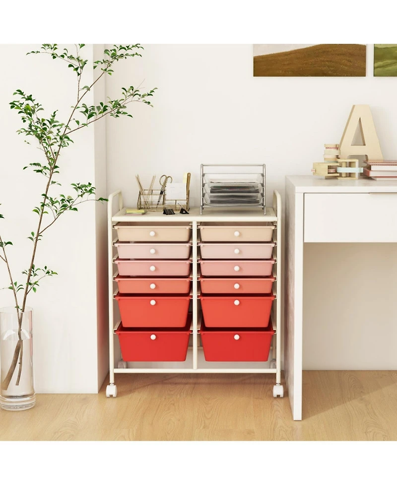 Gouun 12-Drawer Rolling Storage Cart with Lockable Casters