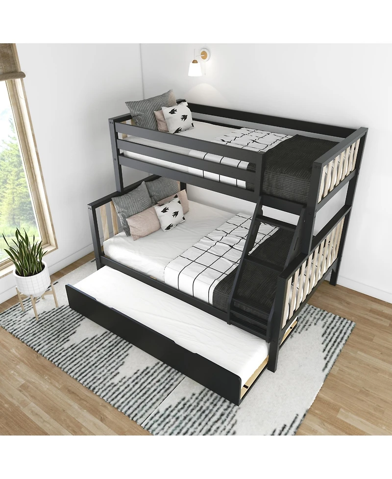 Max and Lily Bunk Bed Twin over Full with Trundle, Solid Wood Scandinavian Style Beds for Kids
