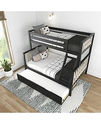 Max and Lily Bunk Bed Twin over Full with Trundle, Solid Wood Scandinavian Style Beds for Kids