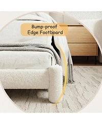 Homfan Boucle Bed Frame, Upholstered Platform Cloud Bed with Soft Round Headboard, Heavy Duty and Noise Free, No Box Spring Needed