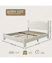 Homfan Boucle Bed Frame, Upholstered Platform Cloud Bed with Soft Round Headboard, Heavy Duty and Noise Free, No Box Spring Needed