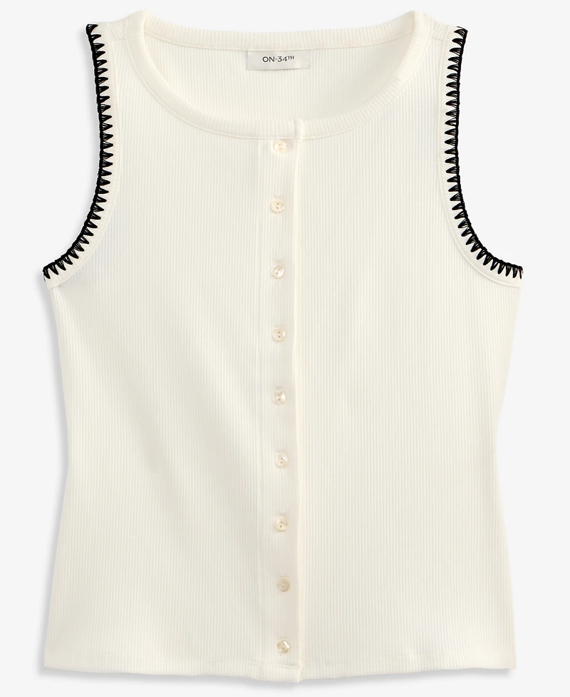 On 34th Women's Sleeveless Rib-Knit Whipstitch Button Front Top, Macy's Exclusive
