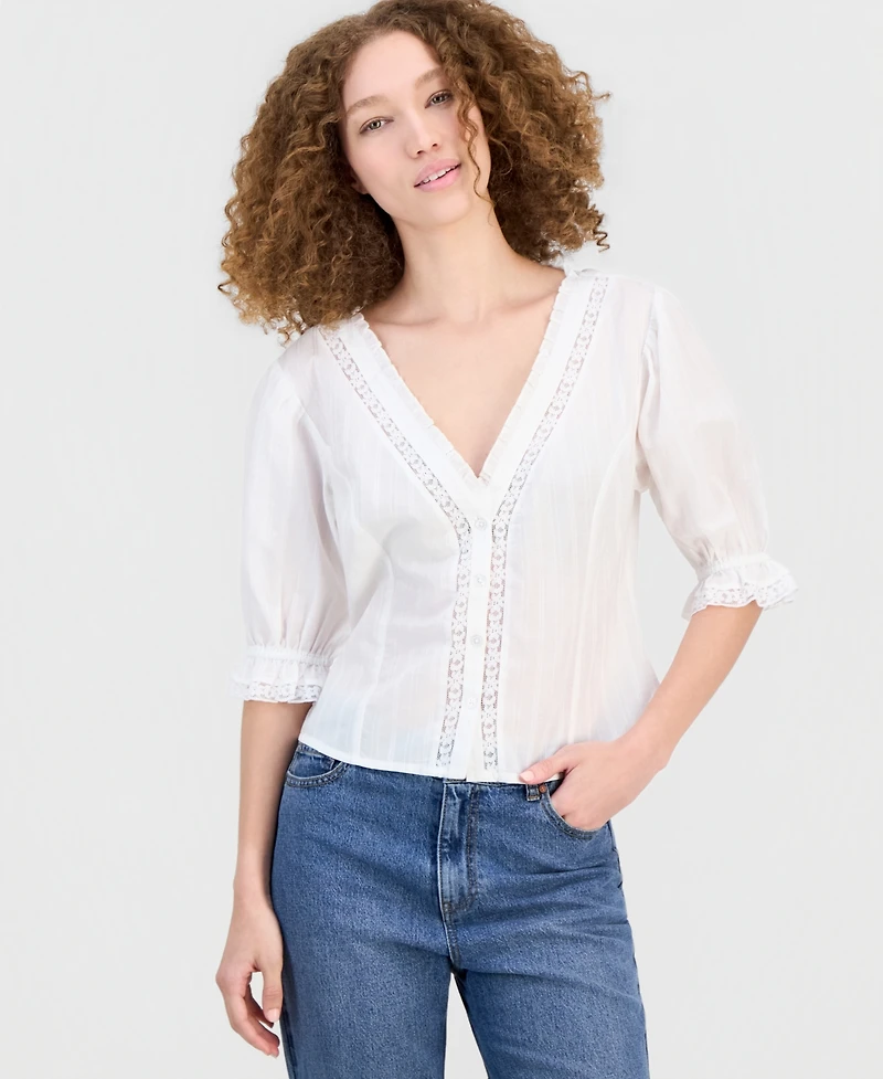 And Now This Women's Ruffled-Neck Short-Sleeve Blouse, Macy's Exclusive