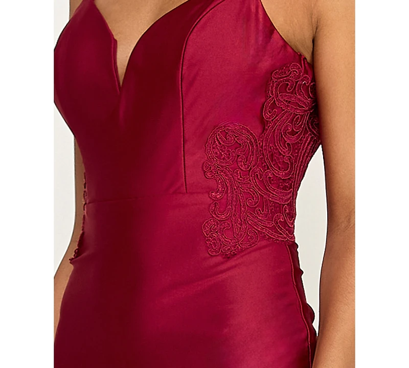 Say Yes Women's Lace-Up Appliques Long Dress
