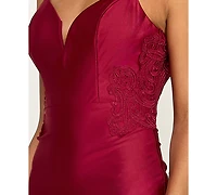 Say Yes Women's Lace-Up Appliques Long Dress