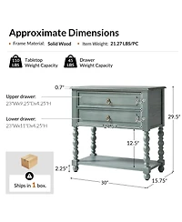 Hulala Home Aristidh Traditional 30"Tall Solid Wood 2-Drawer End Table with Built-in Charging Outlets