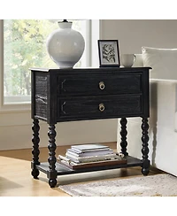 Hulala Home Aristidh Traditional 30"Tall Solid Wood 2-Drawer End Table with Built-in Charging Outlets