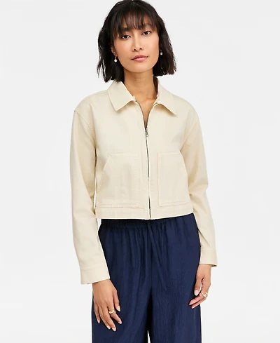 On 34th Women's Crochet Collar Cropped Denim Jacket, Macy's Exclusive