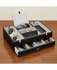 Yigii 2 Layer Faux Leather Valet Tray Nightstand Organizer Catch All for Phone Wallet Keys Dresser Top Storage