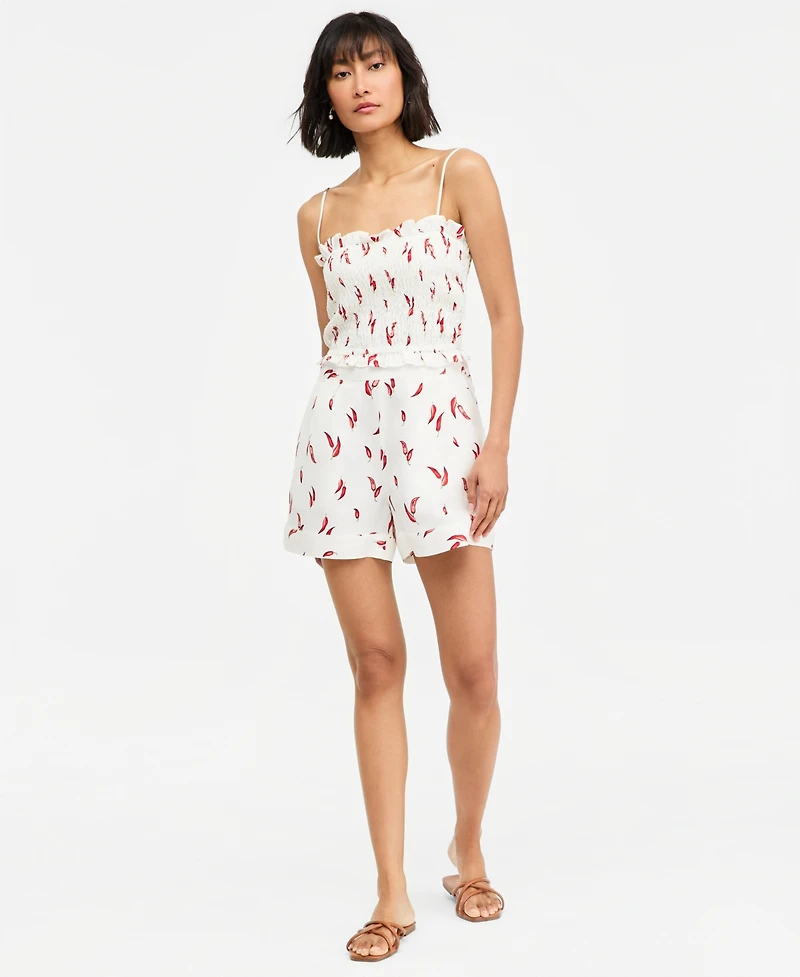 On 34th Women's Printed Linen-Blend Smocked Tank, Macy's Exclusive