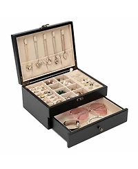 Yigii Rustic Wooden Jewelry Organizer Box for Women Farmhouse Style Solid Wood Linen Lined Multifunctional Holder