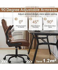 FlynamaLeather Ergonomic Chair, Flip-Up Arms Rocking Office Chair