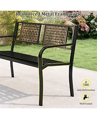 Sugift 50 in Outdoor Metal Garden Bench with Rattan-Like Backrest for 2-3 People
