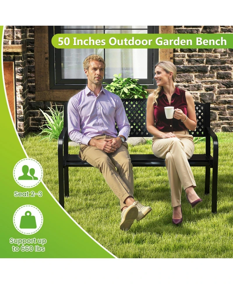 Sugift Metal Outdoor Patio Bench with High Back for 2-3-Person Seating