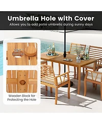 Sugift 3 Piece Patio Dining Set with Acacia Wood Table and Benches