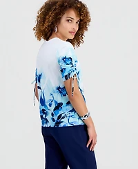 I.n.c. International Concepts Petite Cotton Placed-Print Tie-Sleeve Top, Macy's Exclusive