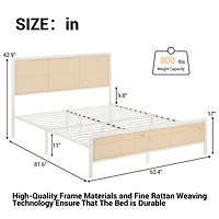 homfan Full Size Bed Frame with Rattan Headboard, Modern Platform Bed, Heavy Duty Bed Frame With Metal Slat Support