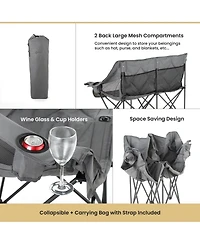 Arrowhead Outdoor Portable Folding Double Duo Camping Chair Loveseat Couch w/ 2 Cup and Wine Glass Holders, Supports 650 lbs