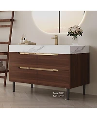 Busdays 35.4 Inch Farmhouse Bathroom Vanity Sintered Stone Top Undermount Sink 4 Drawers Storage Freestanding or Wall Mounted Design