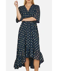 Yumi Women's Foil Print Wrap Over Dress