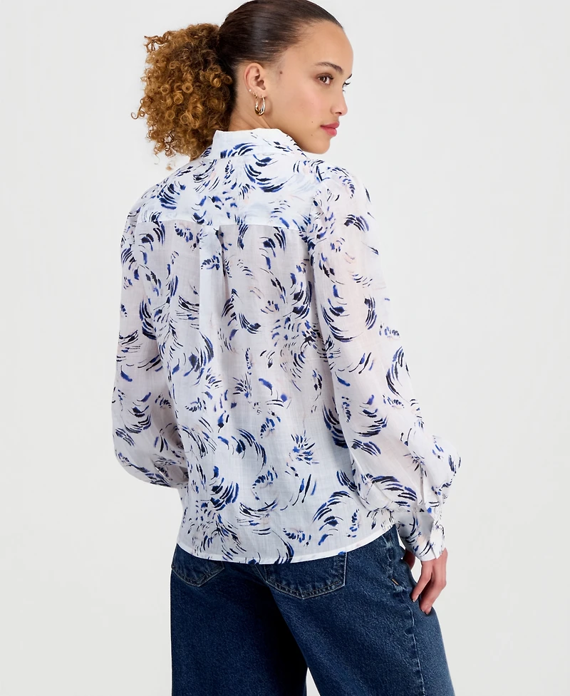 I.n.c. International Concepts Petite Printed Collared Button-Front Blouse, Macy's Exclusive