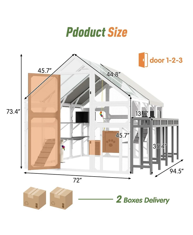 6thdruple Large Outdoor Cat House with Planter Stand, Multi-Level Catio and Waterproof Roof