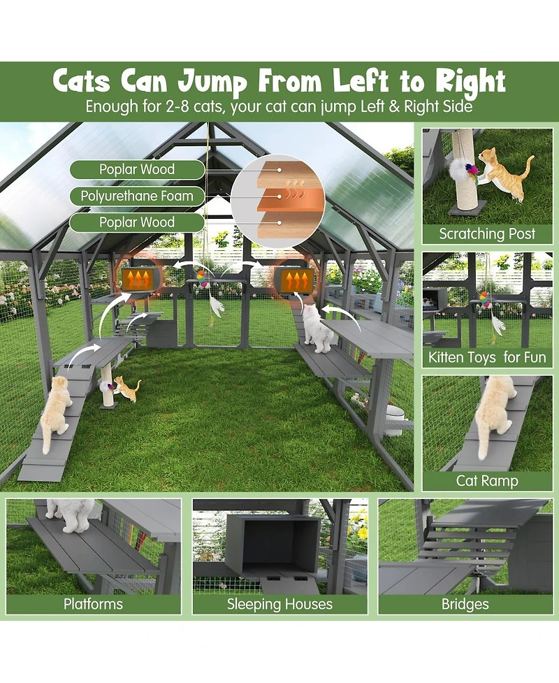 6thdruple Multi-Level Cat House with Planter Stand, Bridge, Waterproof Roof for Outdoor Use
