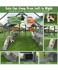 6thdruple Multi-Level Cat House with Planter Stand, Bridge, Waterproof Roof for Outdoor Use