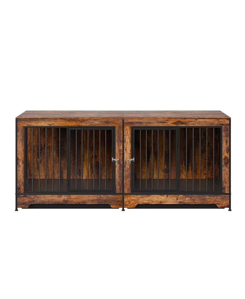 6thdruple 74" Dog House Kennel Table, Double Door Indoor Crate with Divider and Removable Trays